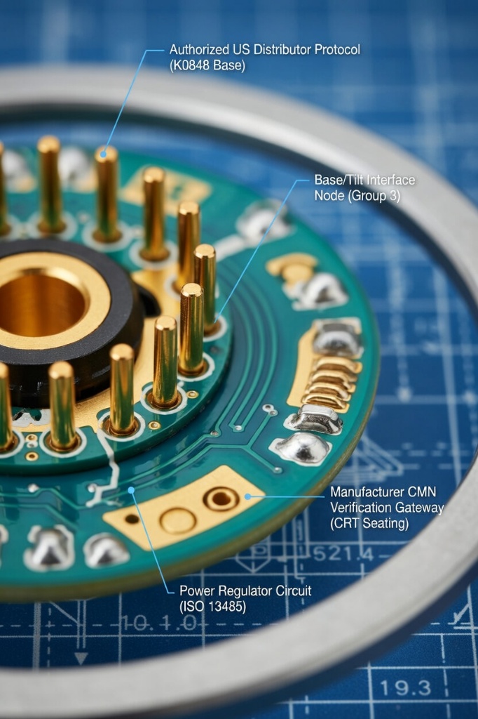 Macro close-up of a high-tech circuit board node with authorized distributor labels
